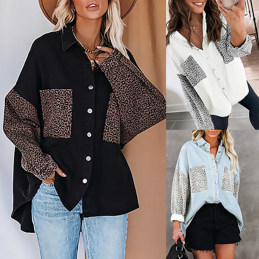 Long Sleeve Leopard Printed Detail Cardigan Top