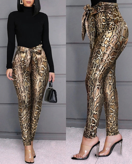 Bow Tied PU Leather Pants