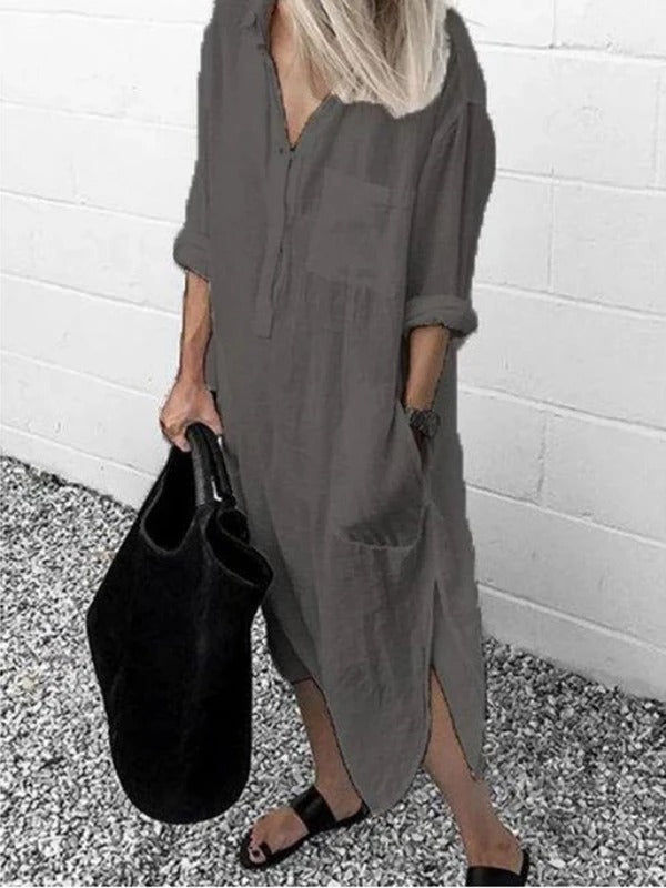 Comfy Long Pocketed Shirt Dress