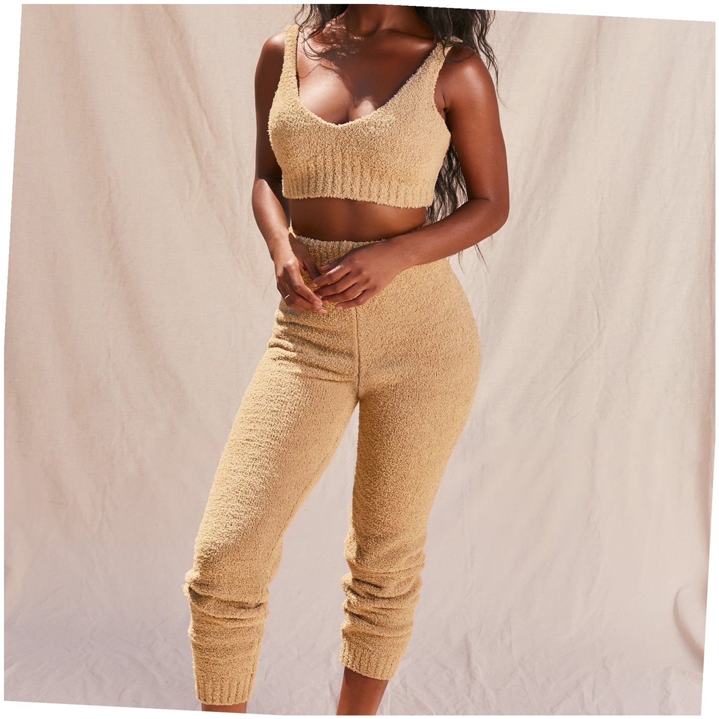 Conjunto de ropa de estar por casa a juego con cuello en V de dos piezas