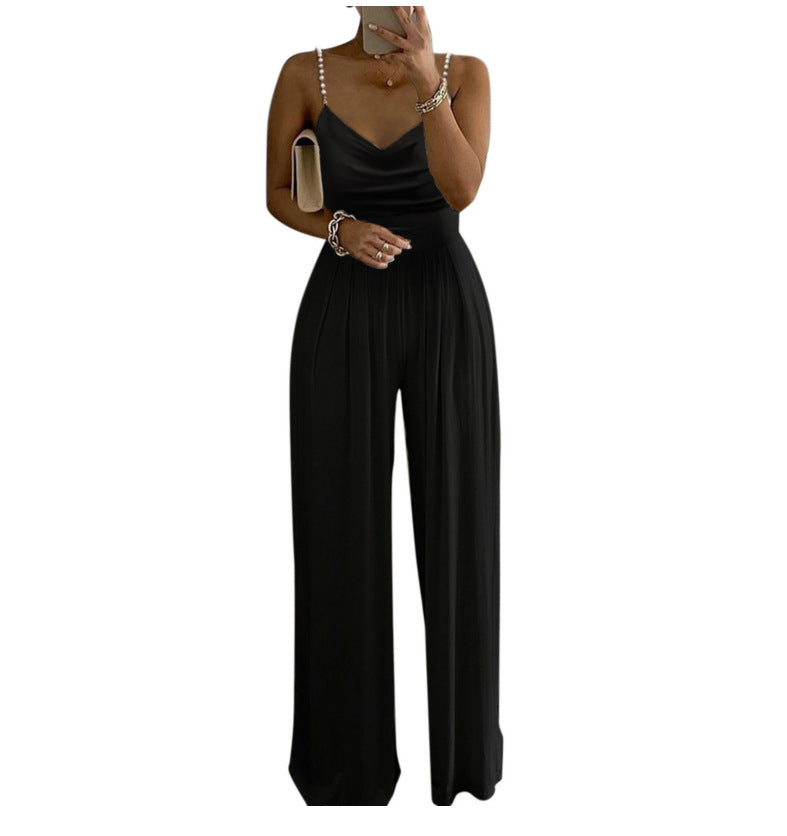 Jumpsuit mit weitem Bein und Perlenriemen