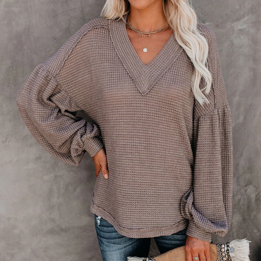 V-neck Lantern Long Sleeve Top