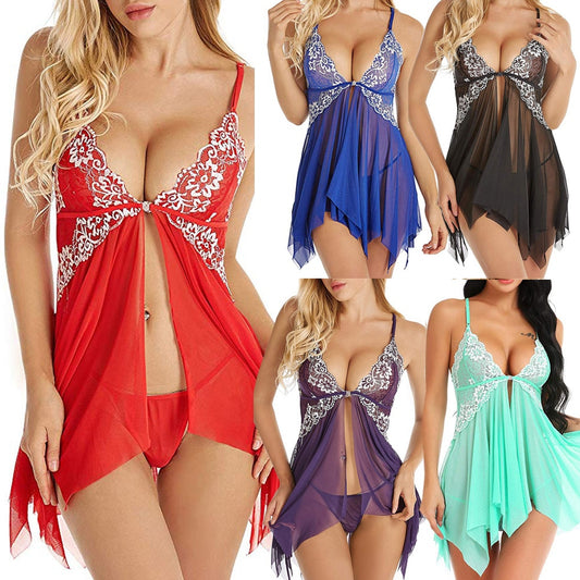Conjunto de lencería sexy de encaje y transparente