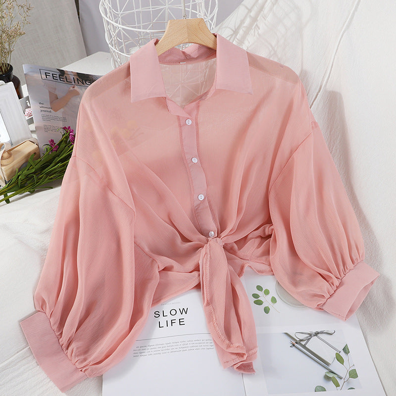 Sheer Tie Solid Color Summer Top