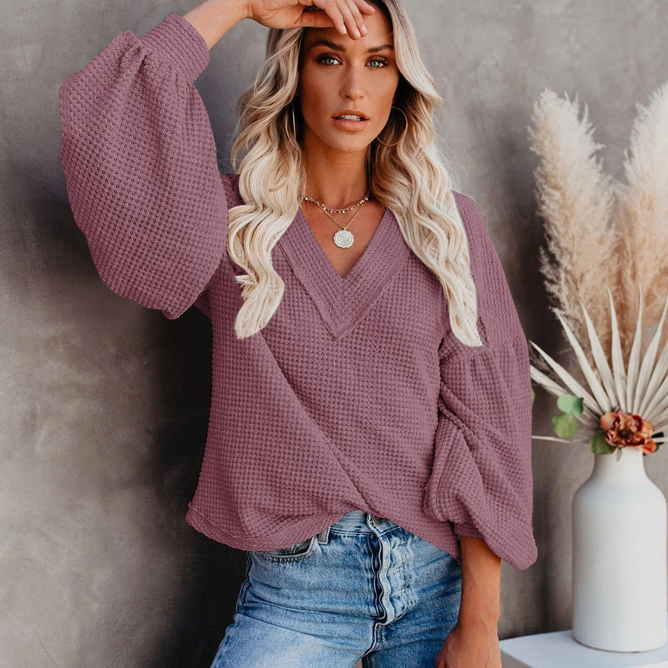 V-neck Lantern Long Sleeve Top
