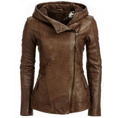 Kapuzenjacke aus PU-Leder mit langen Ärmeln