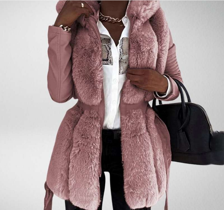 Chaqueta de manga larga de cuero PU con chaleco de piel