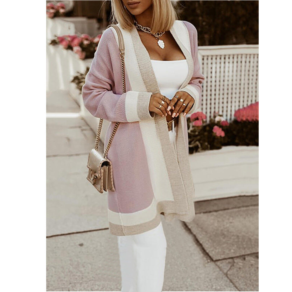 Classy Knitted Color Block Cardigan Sweater