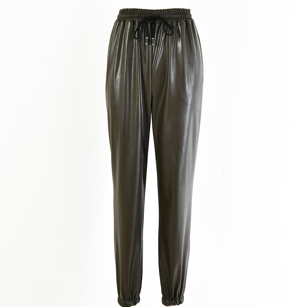 Pantalones tipo caja de cuero PU
