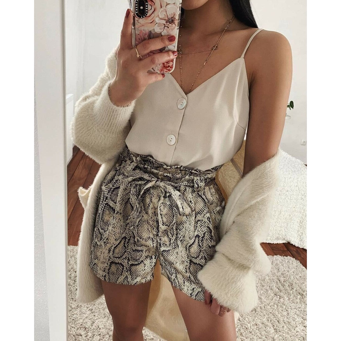 High-Waist Snake Print Summer Shorts