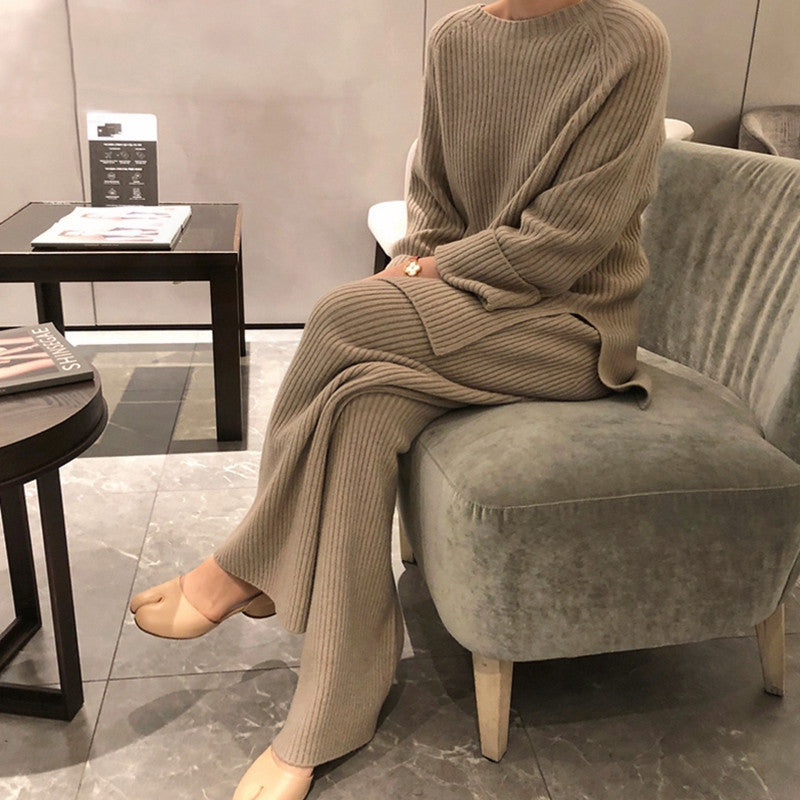 Two-Piece Ladies Wide Leg Sweater Set