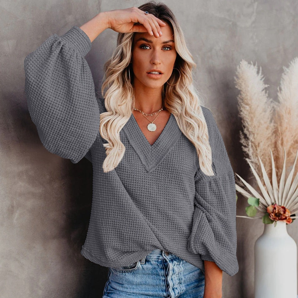 V-neck Lantern Long Sleeve Top