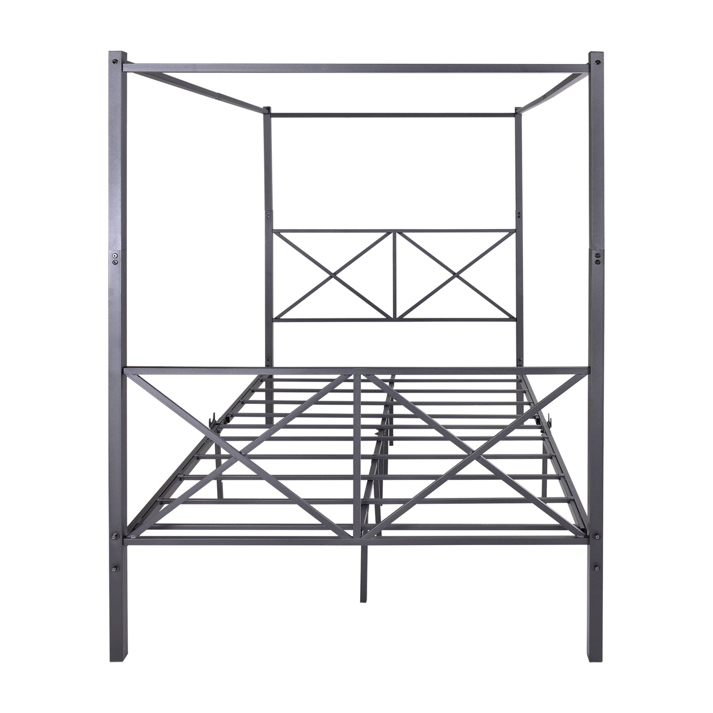 Estructura de cama con detalle en X y dosel de metal de tamaño completo