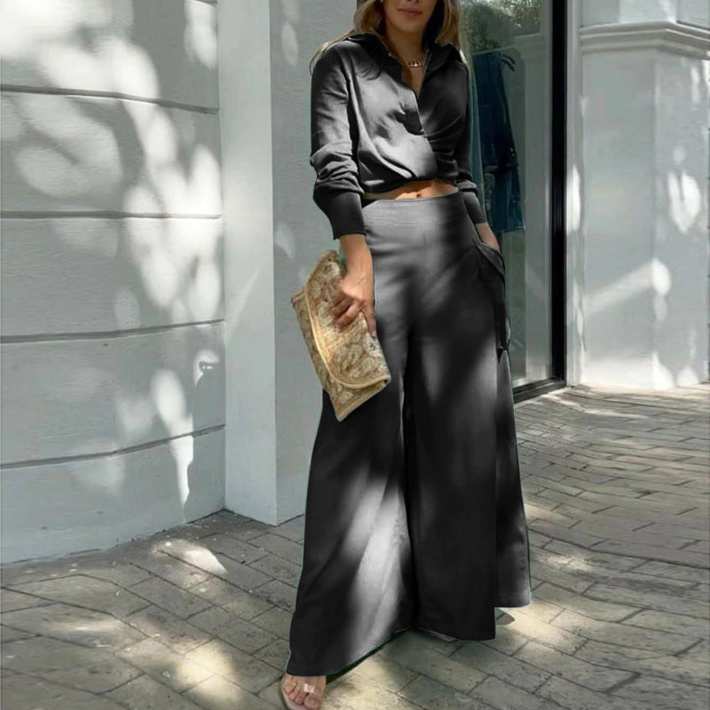 Conjunto de camisa y pantalones con pierna estilo informal a la moda para mujer (opciones de color)