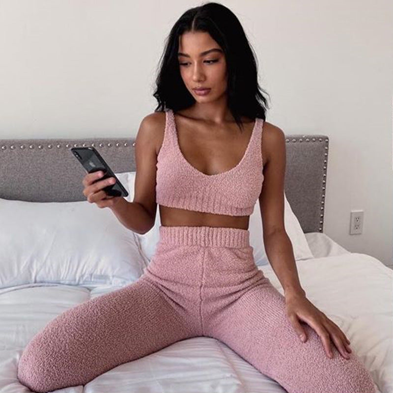 Conjunto de ropa de estar por casa a juego con cuello en V de dos piezas