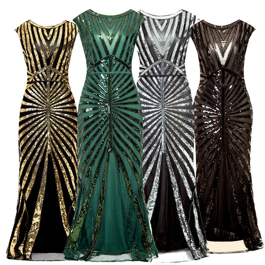 Sheer Sequined Evening Dress
