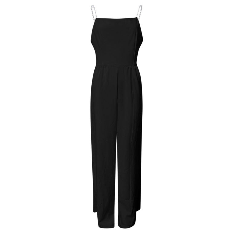 Jumpsuit mit weitem Bein und Perlenriemen