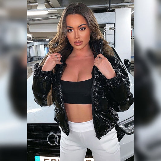 Abrigo de chaqueta de invierno con acolchado de burbujas de cuero PU