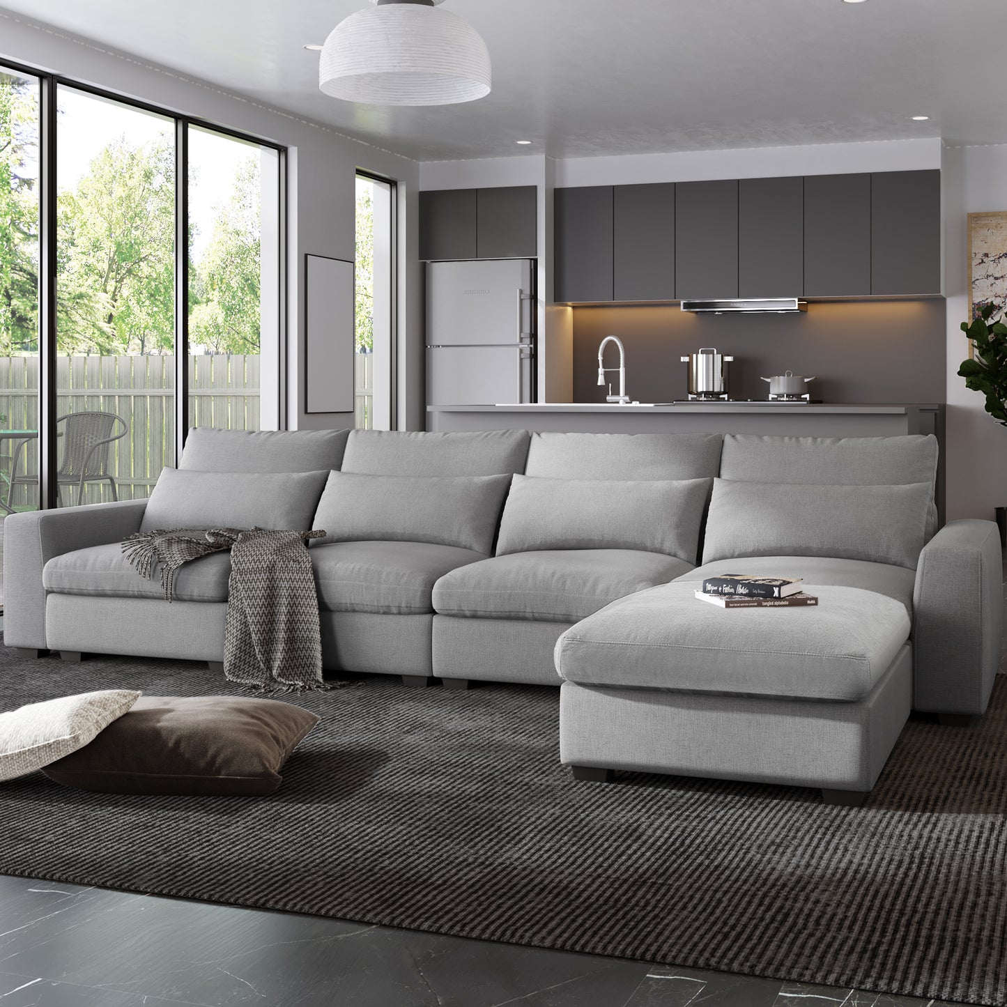 Light Grey Modern Large L-Shape Sectional Sofa, Convertible Sofa Couch with Reversible Chaise for Living Room