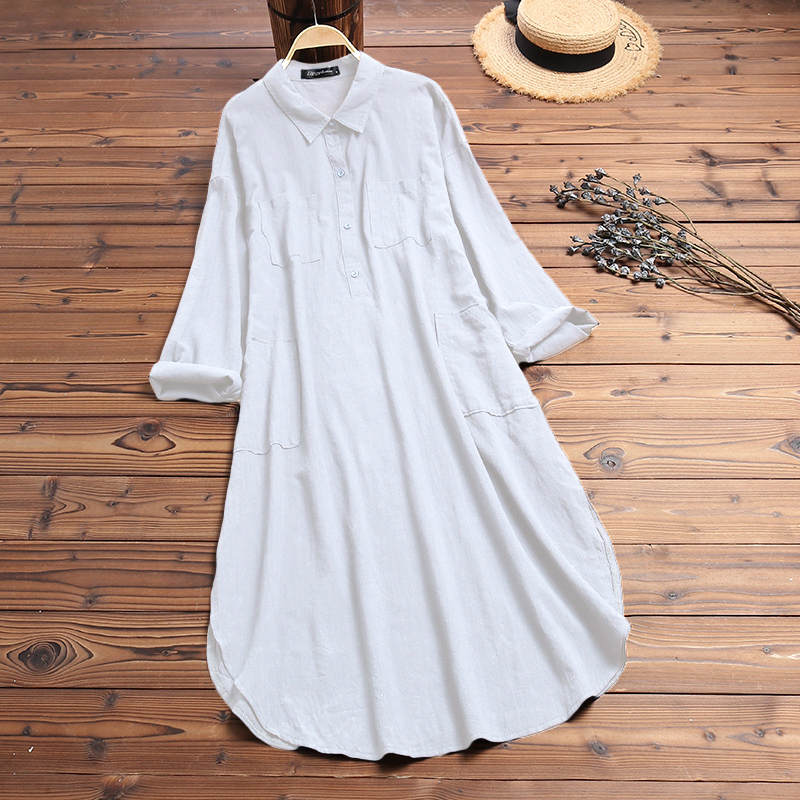 Comfy Long Pocketed Shirt Dress