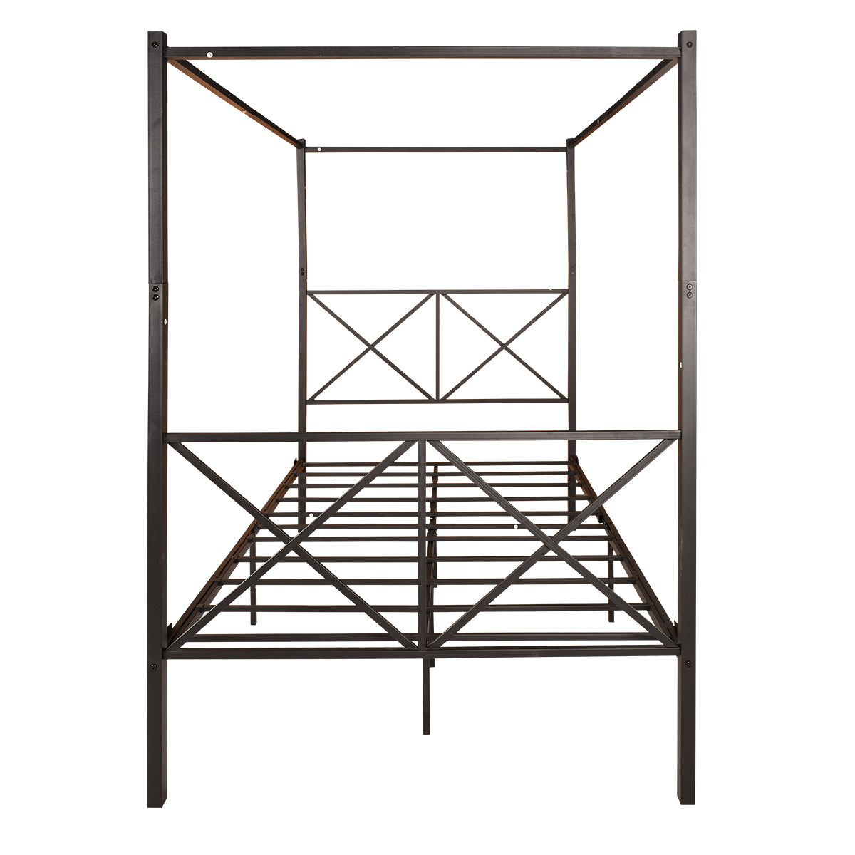 Estructura de cama con detalle en X y dosel de metal de tamaño completo