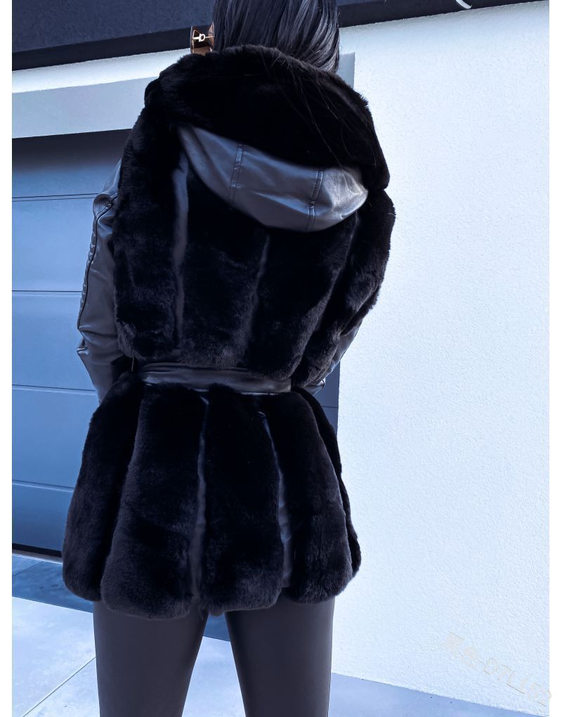 Chaqueta de manga larga de cuero PU con chaleco de piel