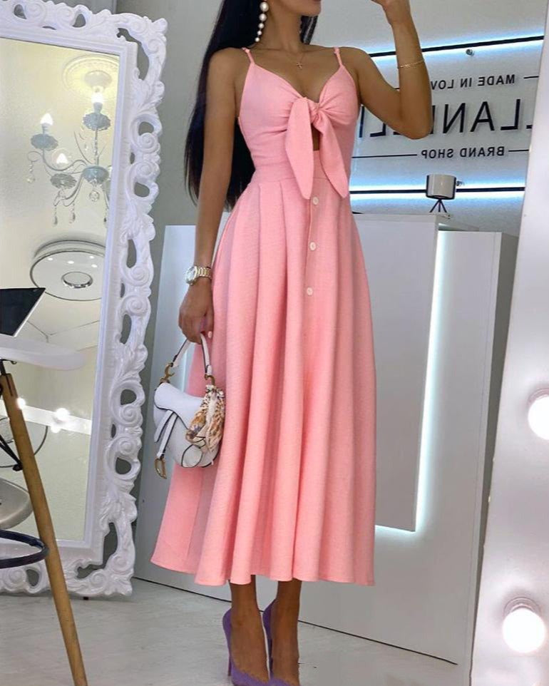 Sabrina Spaghetti Strap Bust Tie Cutout Dress