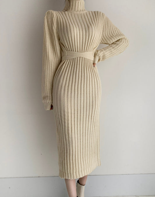 Thick Cross Body Tied Sweater Dress
