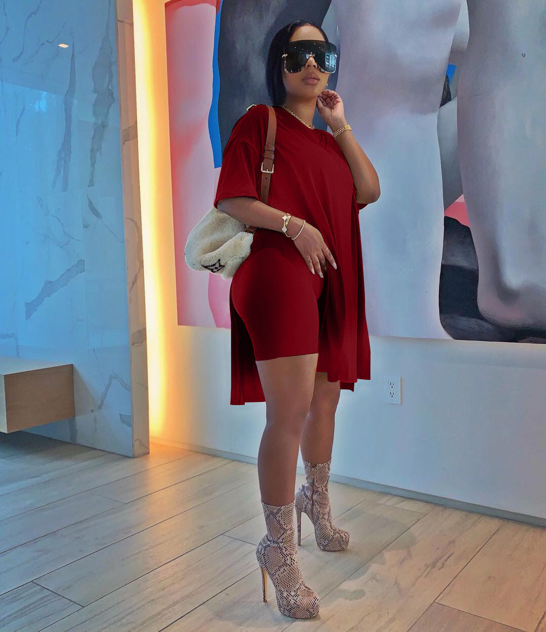 Women's Summer Solid Color Short Sleeve Shorts Set
