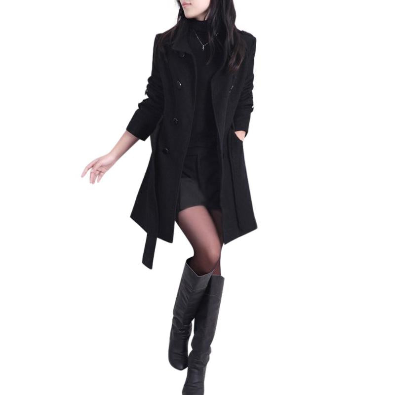 Gabardina de lana con botones y cinturón