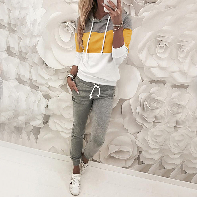Color Block Hoodie and Sweatpants 2 Piece Set