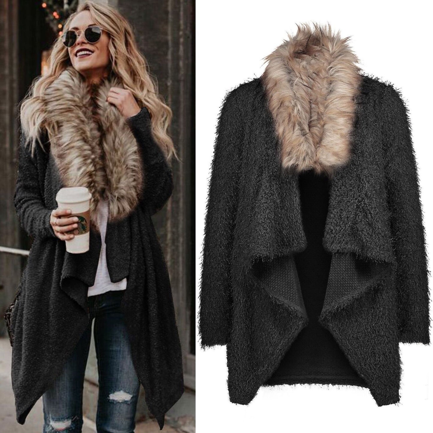 Fur Collar Plush Cardigan Sweater