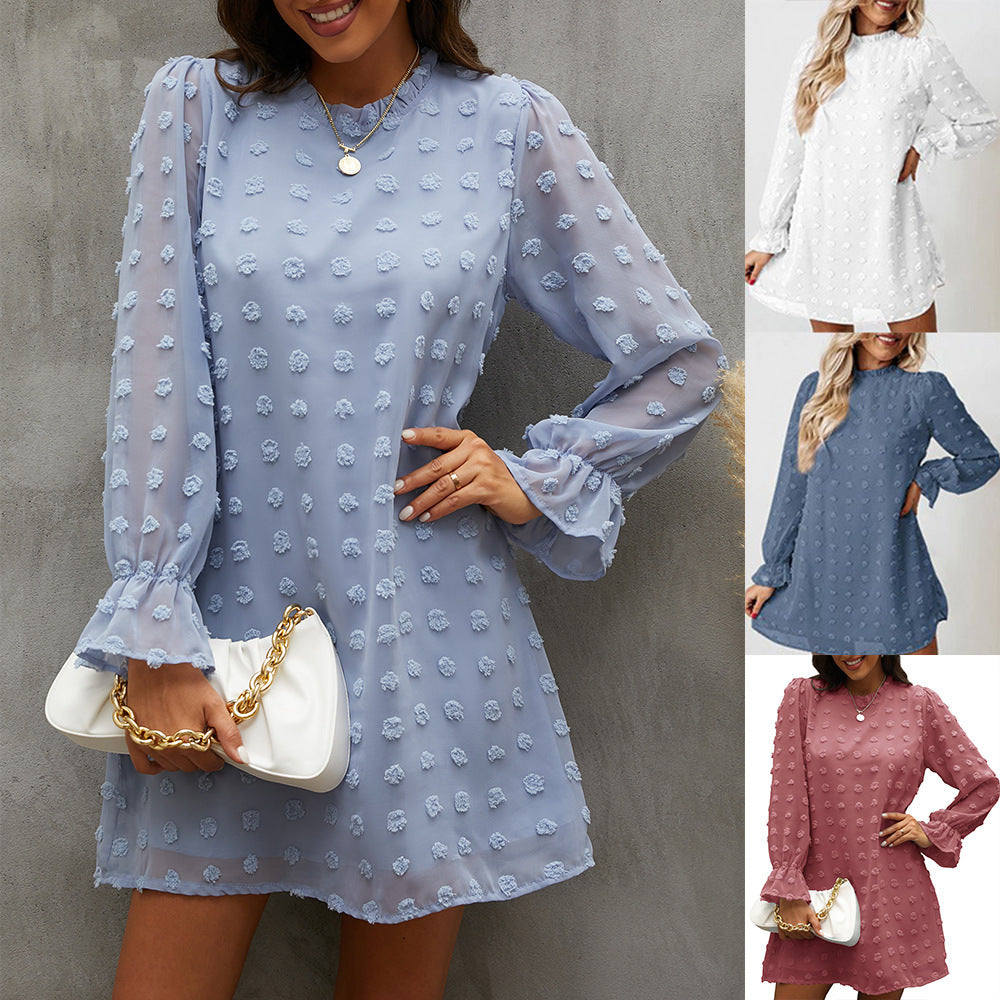 Jacquard Long-Sleeved Lace Collar Dress Women