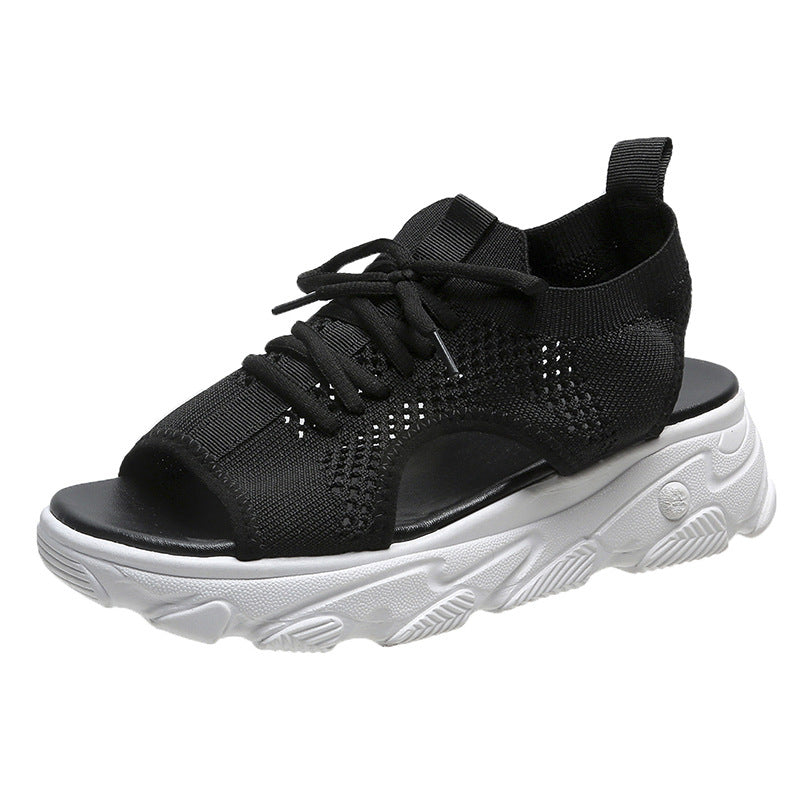 Damen-Mesh-Schnürsandalen mit dicker Sohle