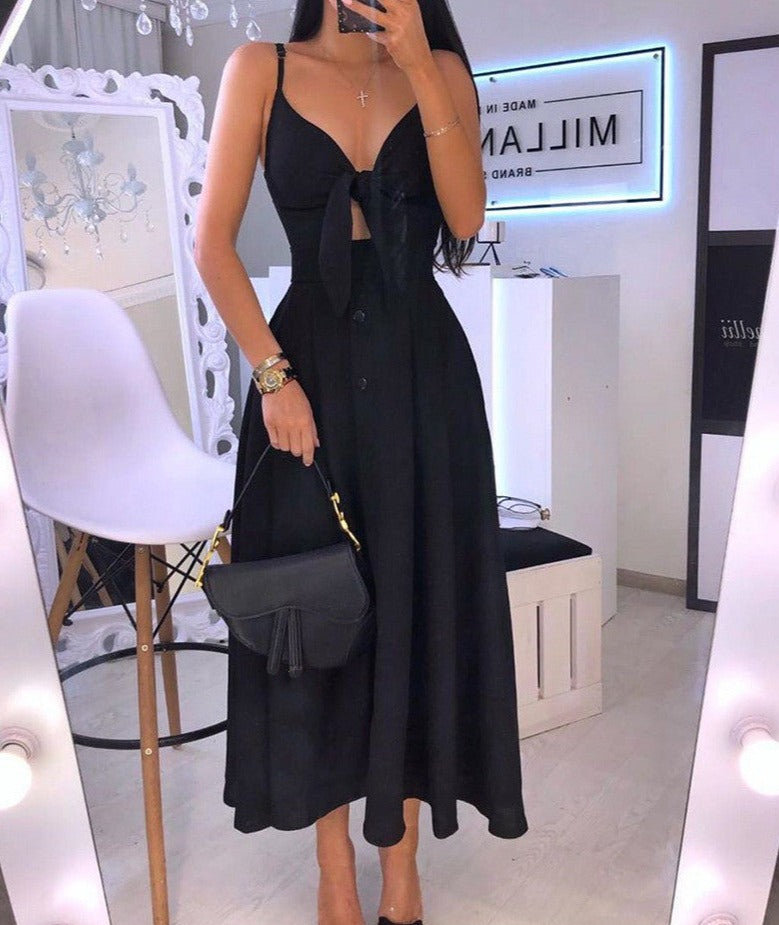 Sabrina Spaghetti Strap Bust Tie Cutout Dress