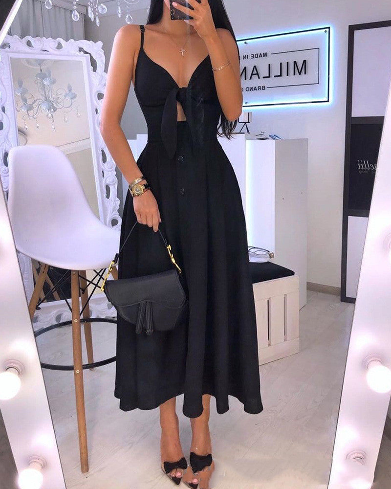 Sabrina Spaghetti Strap Bust Tie Cutout Dress