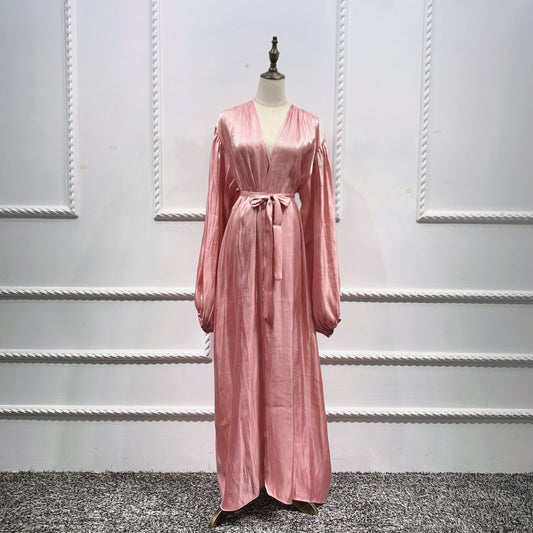 Elegant Silky Long Wrap Dress