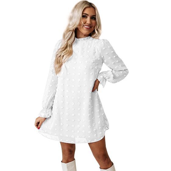 Jacquard Long-Sleeved Lace Collar Dress Women