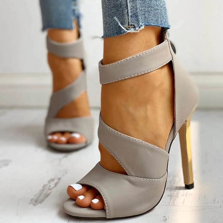 Grauer offener Schuh mit goldenem Absatz (Farboptionen)