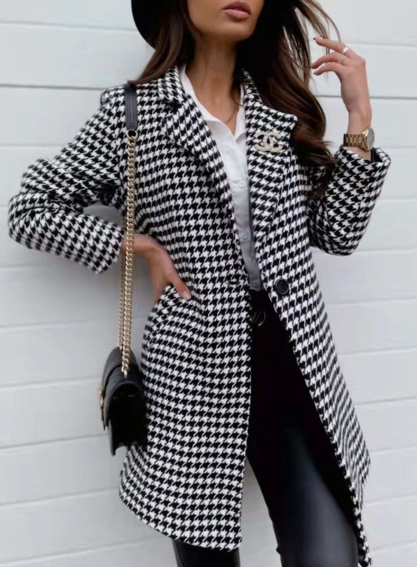 A-Symmetrical Cut Checkered Lapel Blazer