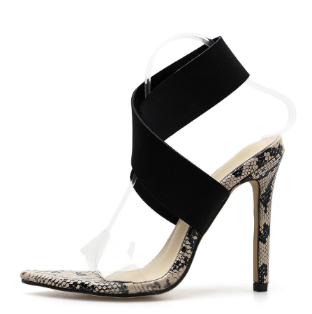 High Heels mit transparenter Zehenpartie und Schlangenmuster