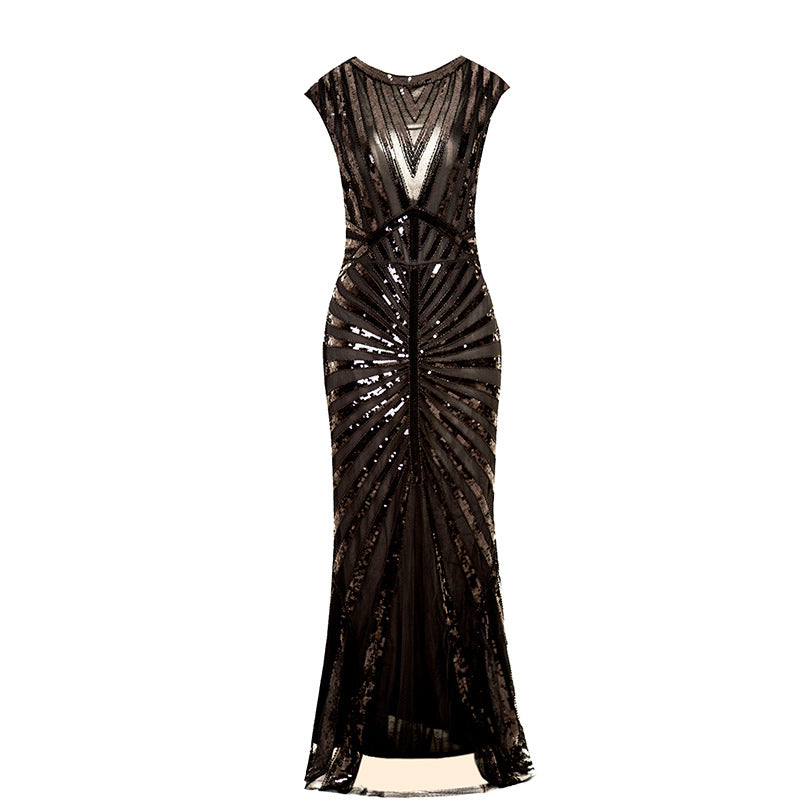 Sheer Sequined Evening Dress