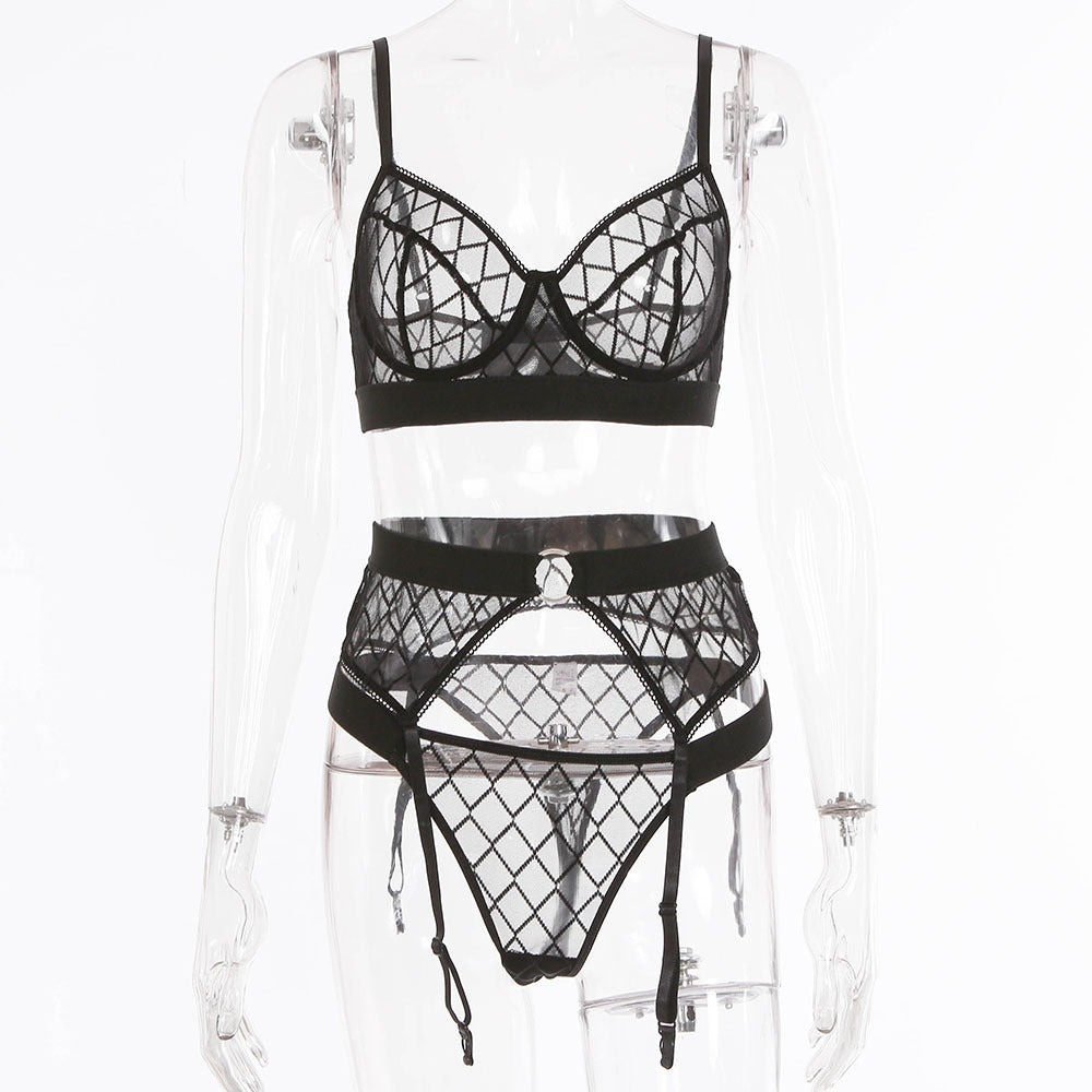 Three-piece Sexy Mesh Black Lingerie
