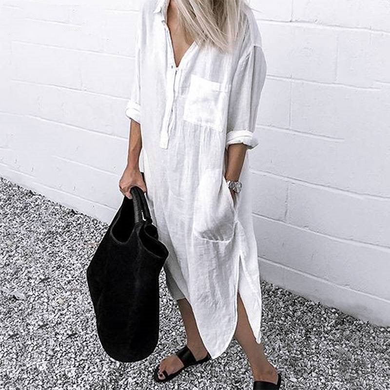 Comfy Long Pocketed Shirt Dress