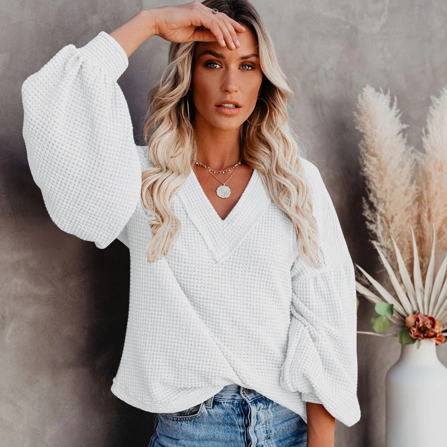V-neck Lantern Long Sleeve Top