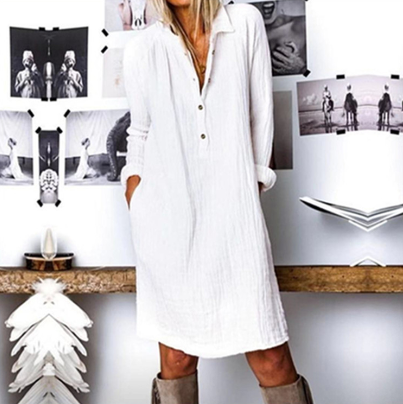 Long Sleeve Cotton and Linen Dress