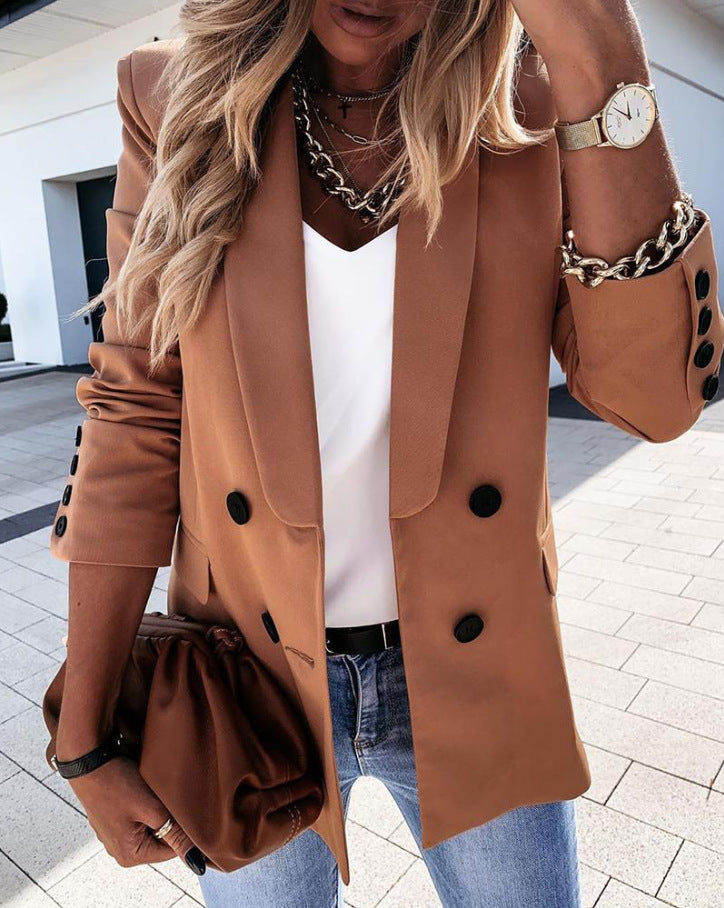 Chic long-sleeved double-breasted blazer