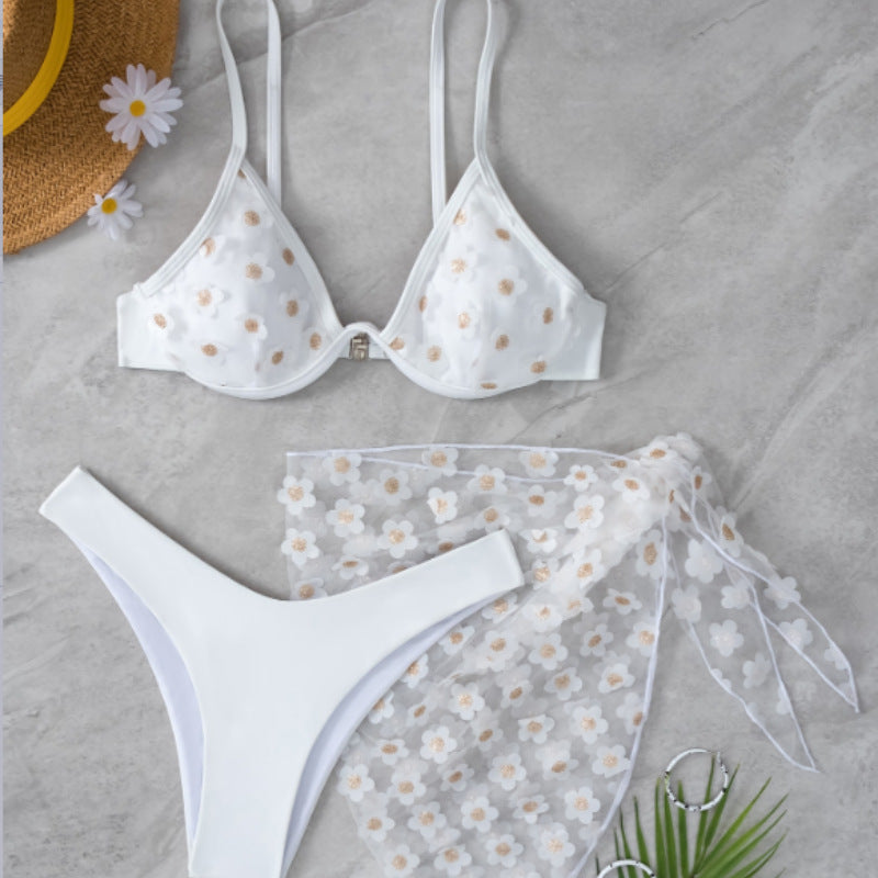 Women's Daisy Embroidered Bikini -3 Piece