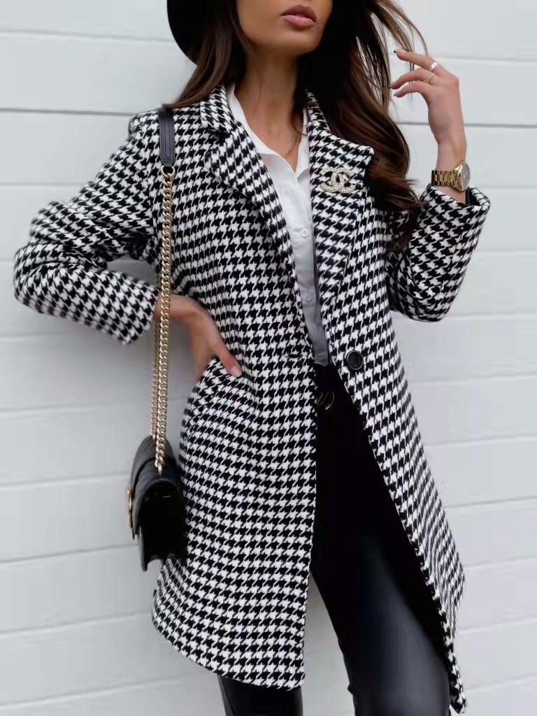 A-Symmetrical Cut Checkered Lapel Blazer