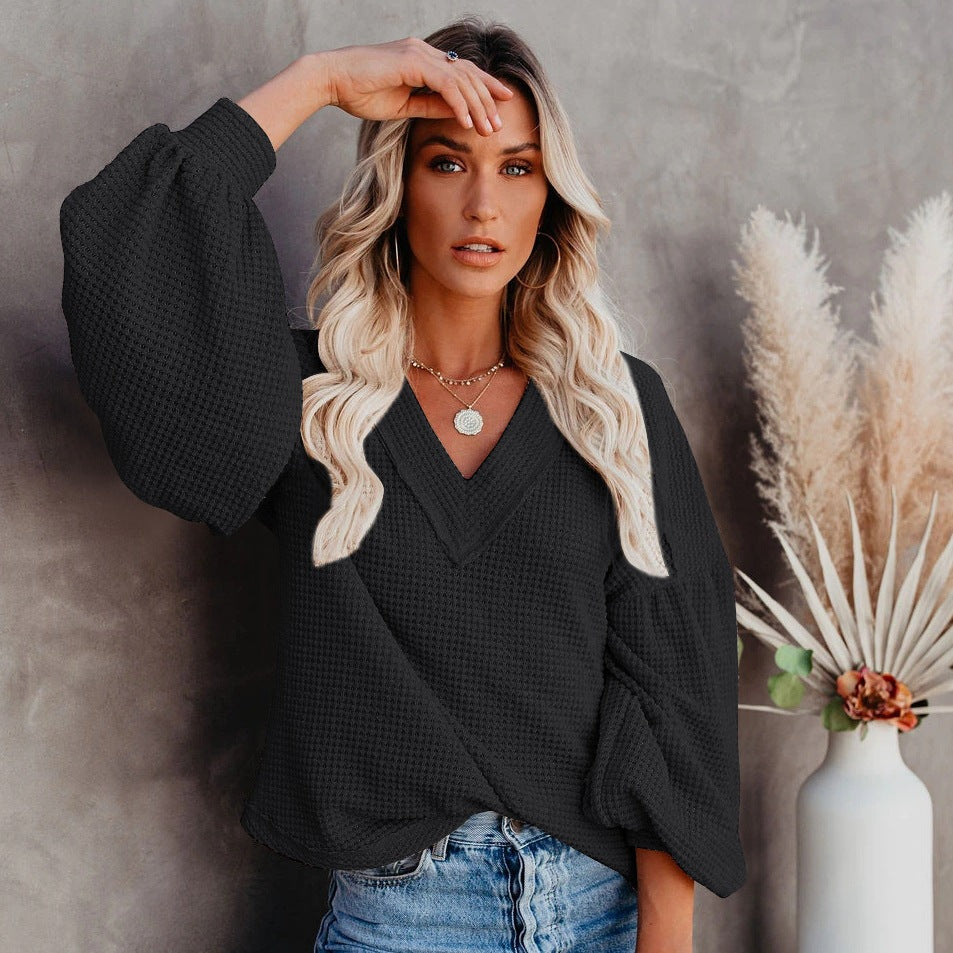 V-neck Lantern Long Sleeve Top